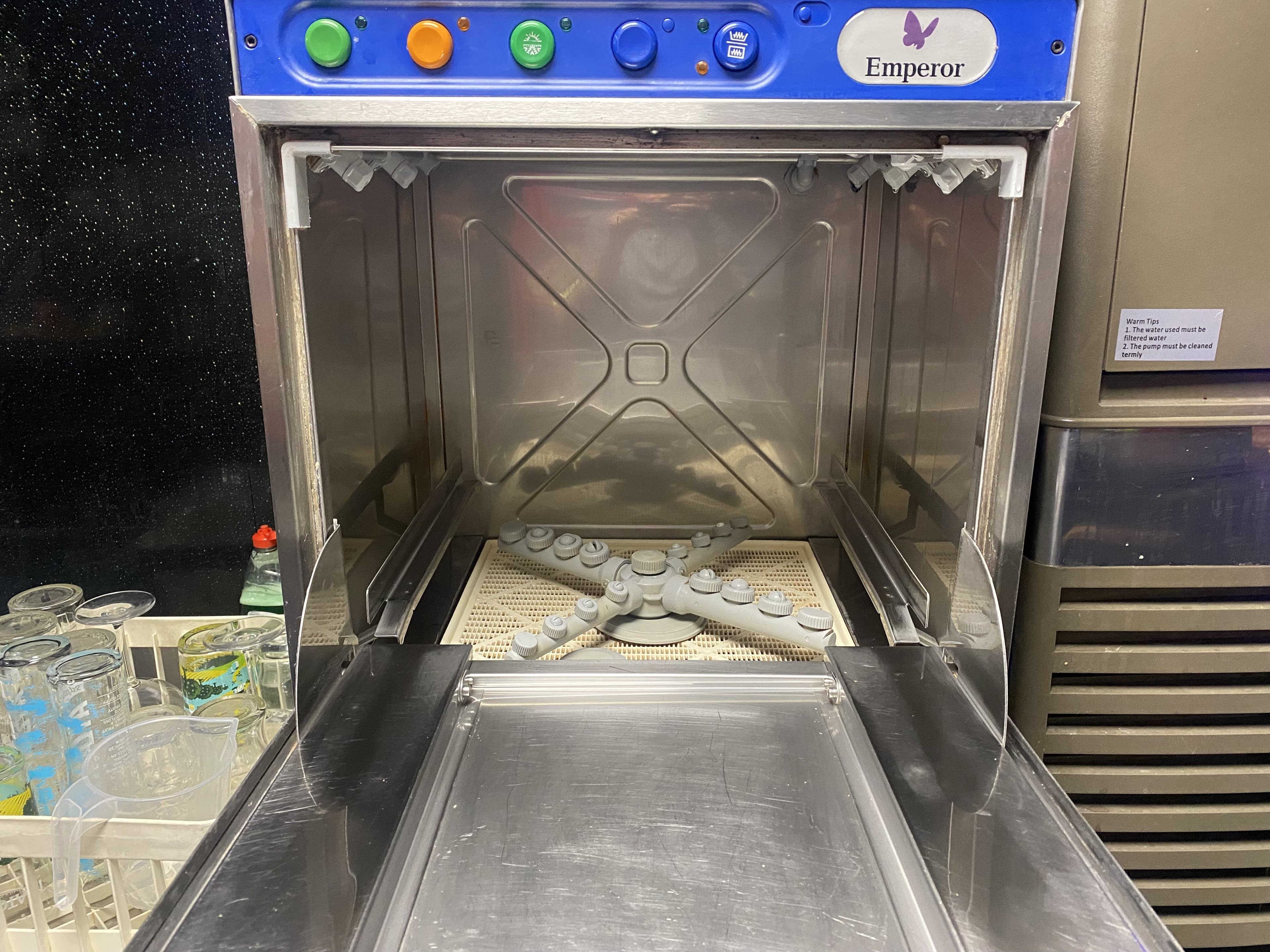 Commercial glass washer ready for maintenance